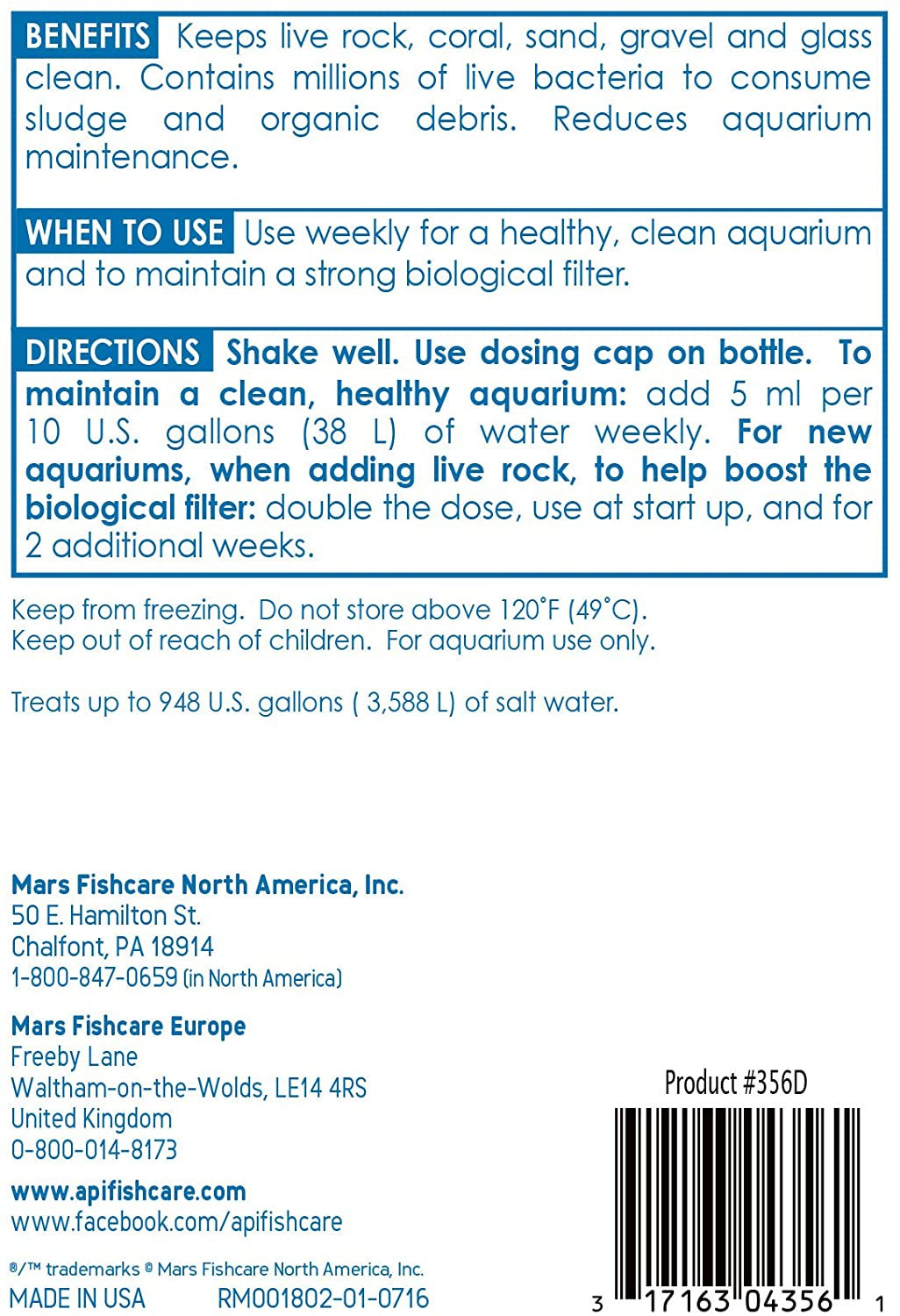 API Marine Stress Zyme Cleans Live Rock and Sand Adding Beneficial Bacteria