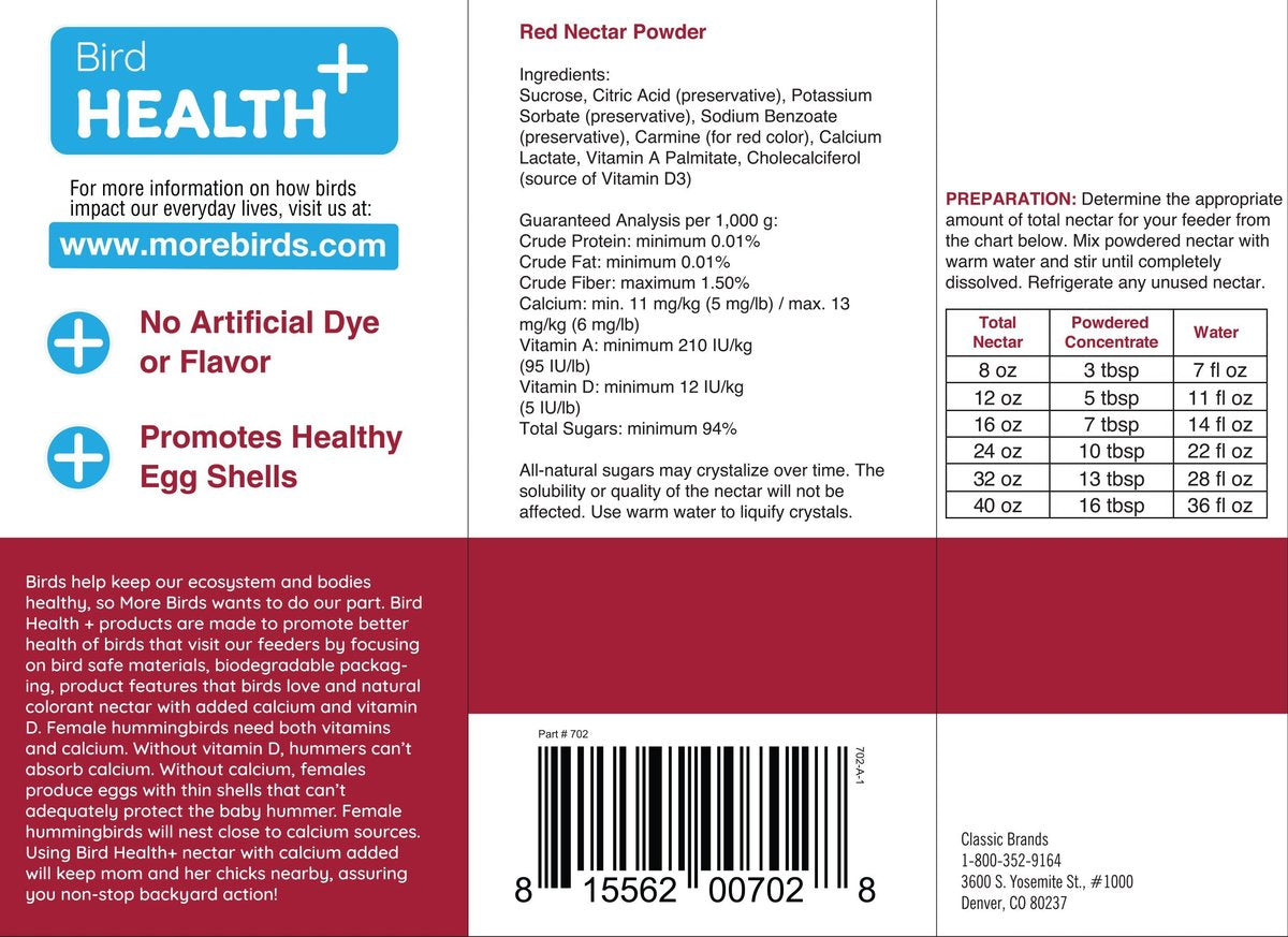 More Birds Health Plus Natural Red Hummingbird Nectar Powder Concentrate