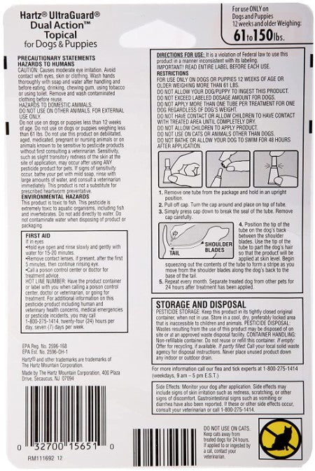Hartz UltraGuard Dual Action Topical Flea and Tick Prevention for Large Dogs (61 - 150 lbs)
