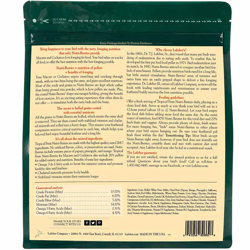 Lafeber Tropical Fruit Nutri-Berries Macaw and Cockatoo Food