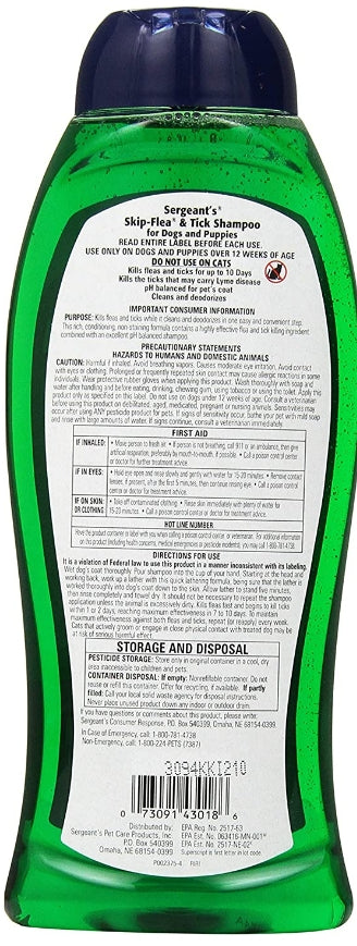 Sergeants Skip-Flea Flea and Tick Shampoo for Dogs Clean Cotton Scent