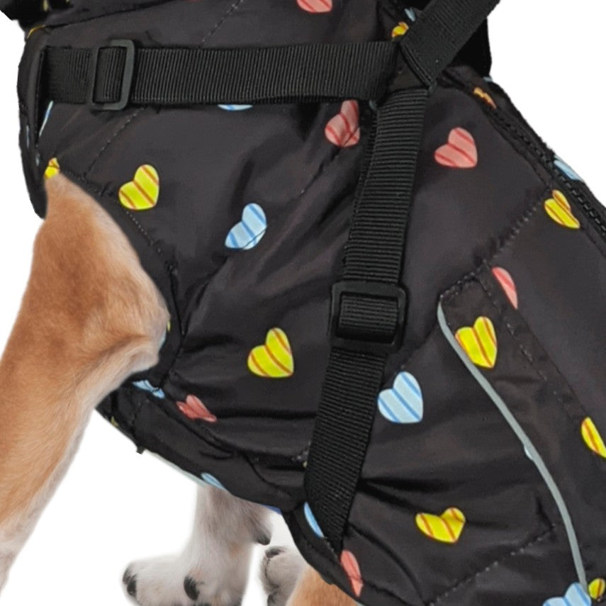 Fashion Pet Puffy Heart Harness Coat Black