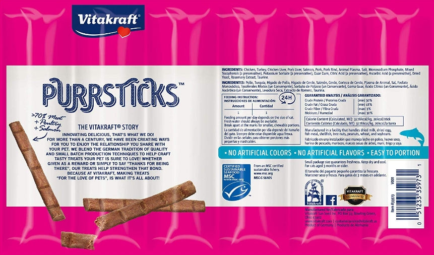 Vitakraft PurrSticks Chicken and Salmon Treats for Cats