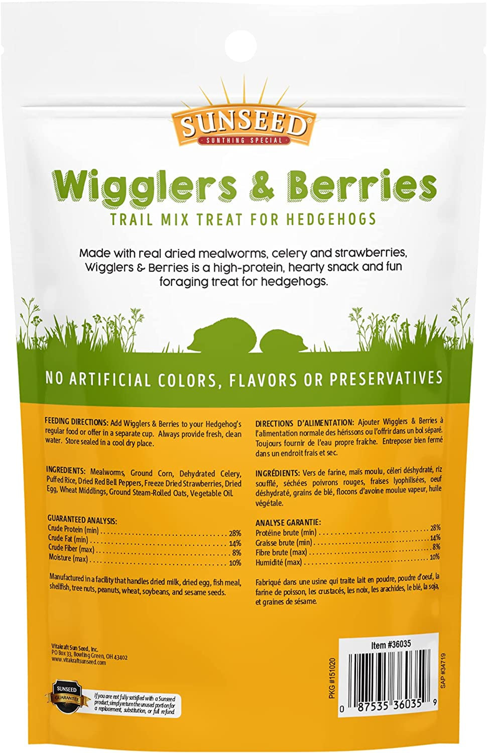 Vitakraft Sunseed Vita Prima Wigglers and Berries Trail Mix Hedgehog Treat