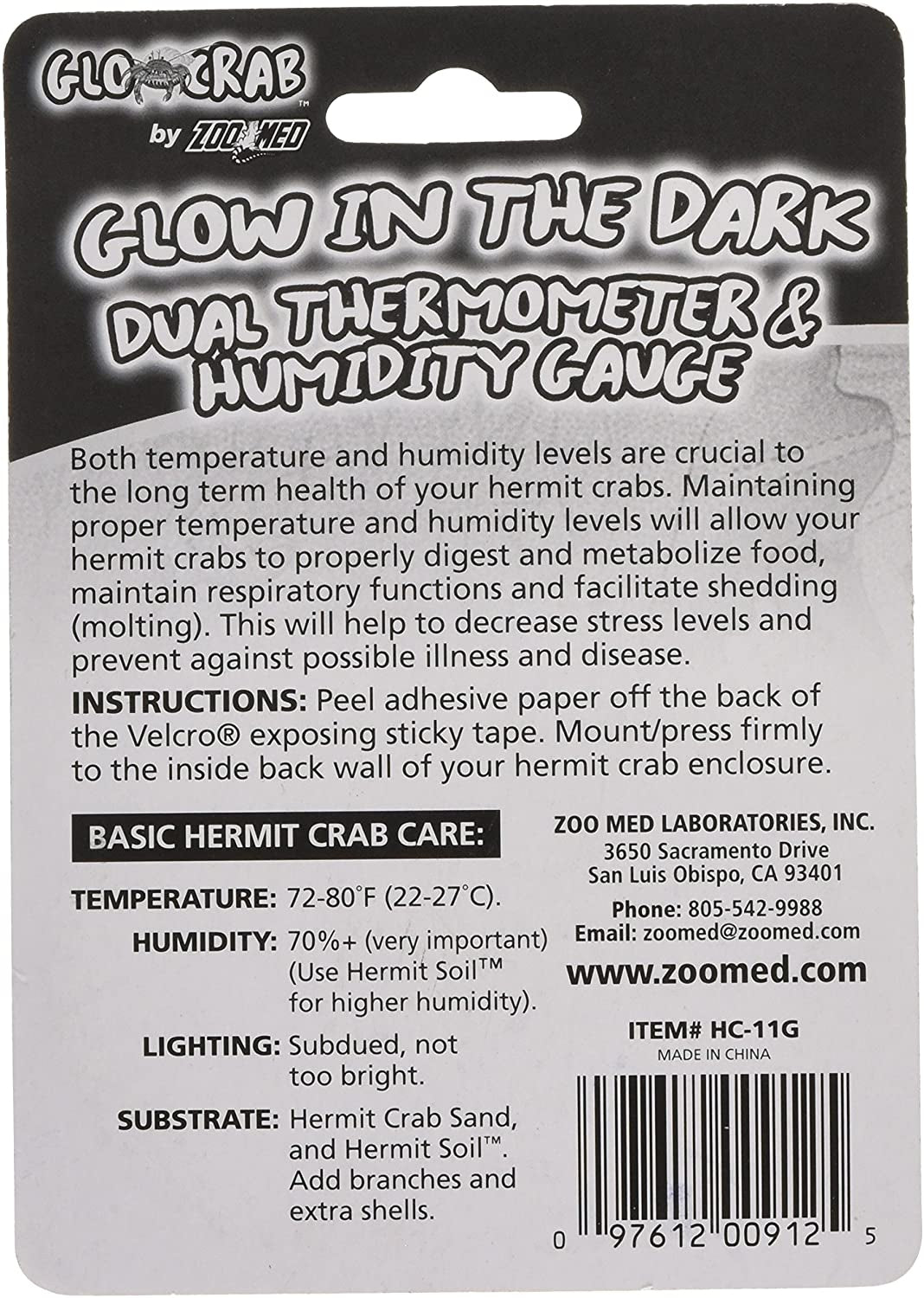 Zoo Med Hermit Crab Home Dual Thermometer and Humidity Gauge Glow in the Dark