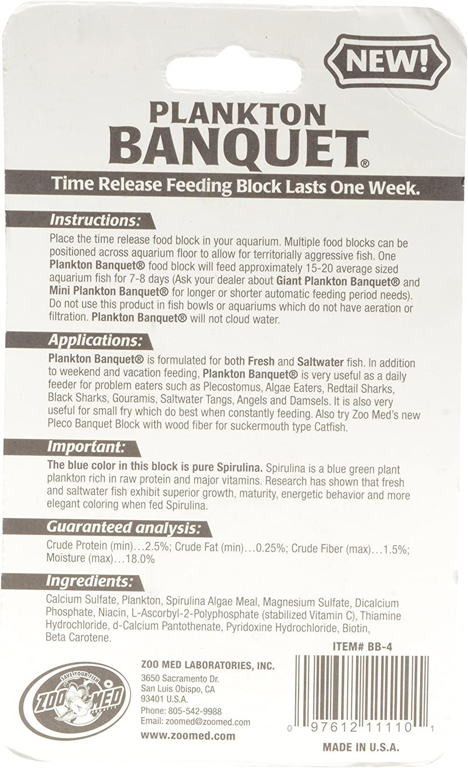 Zoo Med Plankton Banquet Time Release Feeding Block