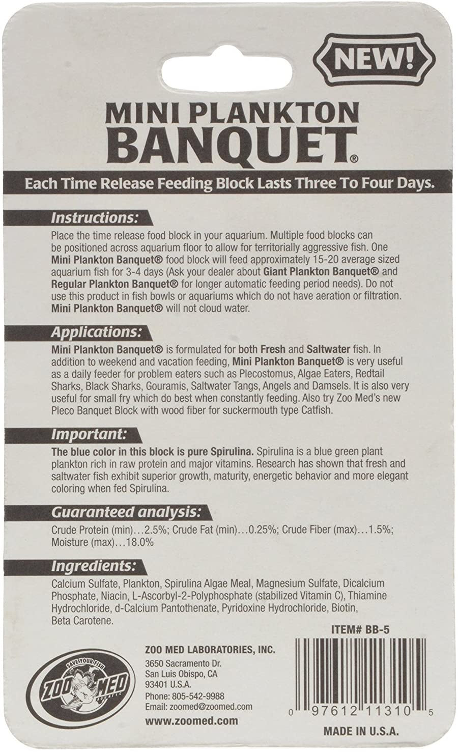 Zoo Med Mini Plankton Banquet Time Release Feeding Block