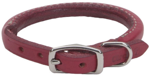 Circle T Oak Tanned Leather Round Dog Collar Red