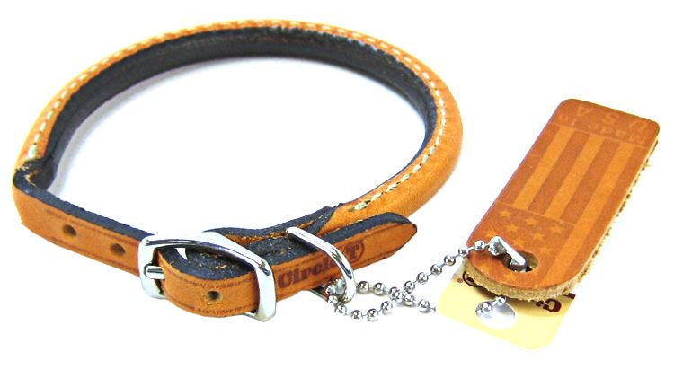 Circle T Oak Tanned Leather Round Dog Collar Tan