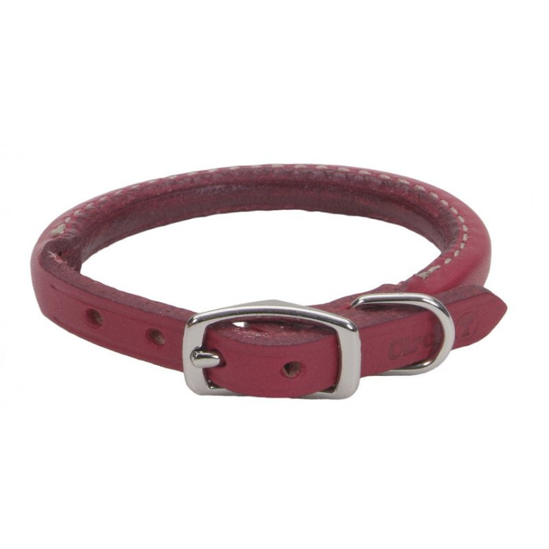 Circle T Oak Tanned Leather Round Dog Collar Red