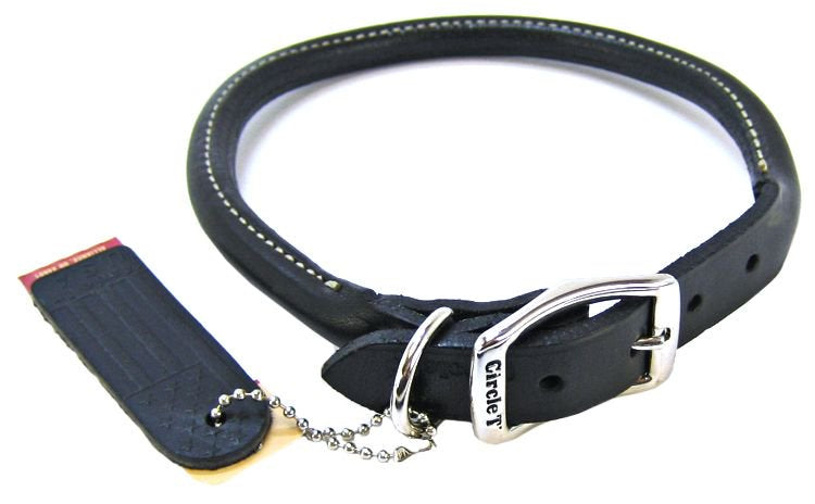 Circle T Rounded Collar Black Leather