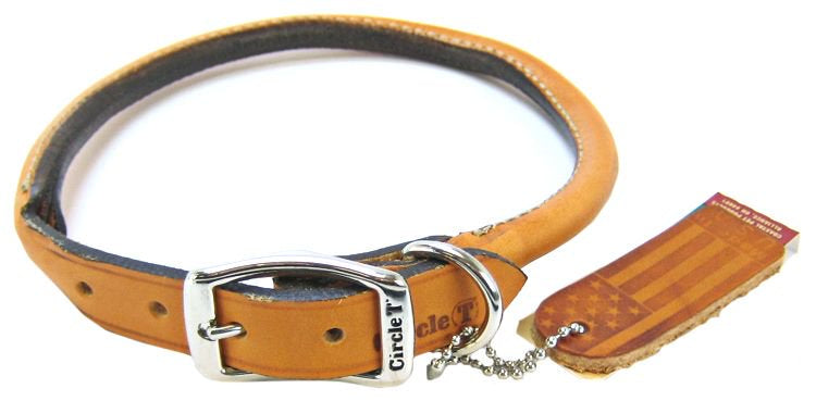 Circle T Oak Tanned Leather Round Dog Collar Tan