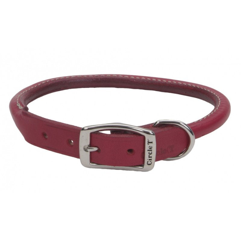 Circle T Oak Tanned Leather Round Dog Collar Red