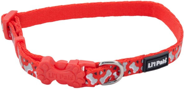 Lil Pals Reflective Collar Red with Bones