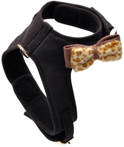 Coastal Pet Accent Microfiber Dog Harness Mod Black with Leopard Bow