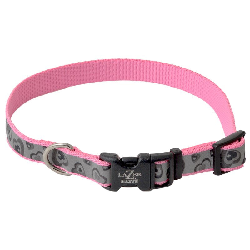 Coastal Pet Lazer Brite Reflective Adjustable Dog Collar Pink Hearts