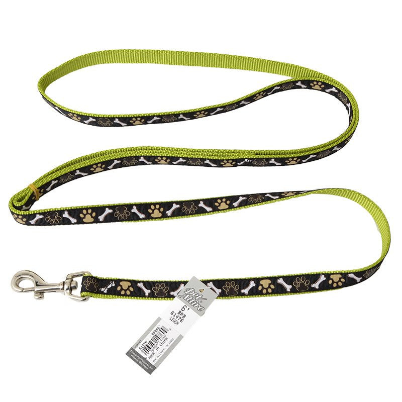 Coastal Pet Attire Ribbon Nylon Dog Leash Brown Paws and Bones