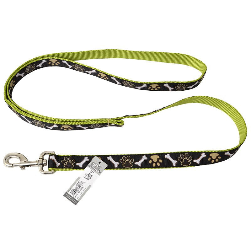 Coastal Pet Attire Ribbon Nylon Dog Leash Brown Paws and Bones