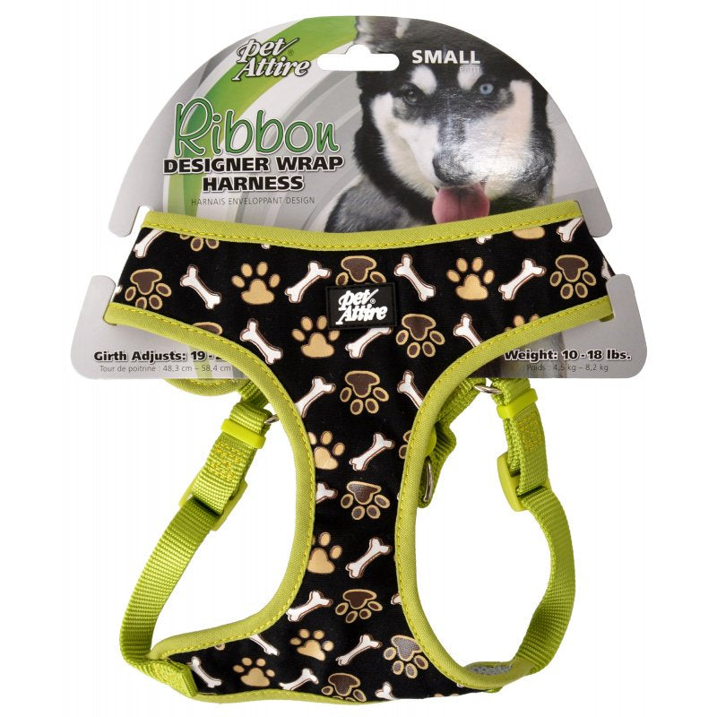 Coastal Pet Attire Ribbon Designer Wrap Adjustable Dog Harness Brown Paw and Bones