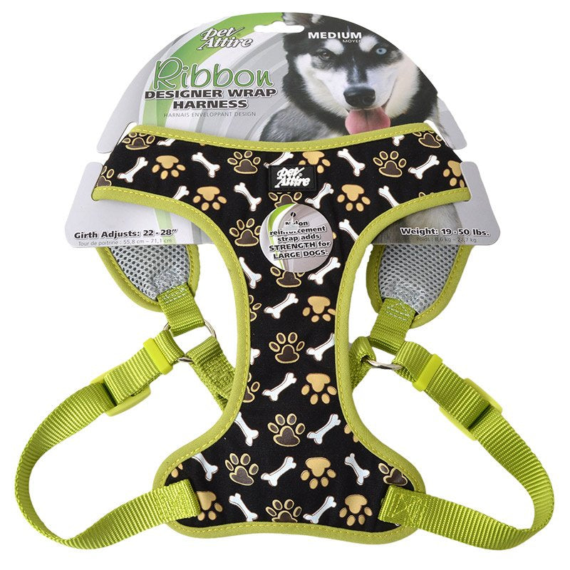 Coastal Pet Attire Ribbon Designer Wrap Adjustable Dog Harness Brown Paw and Bones