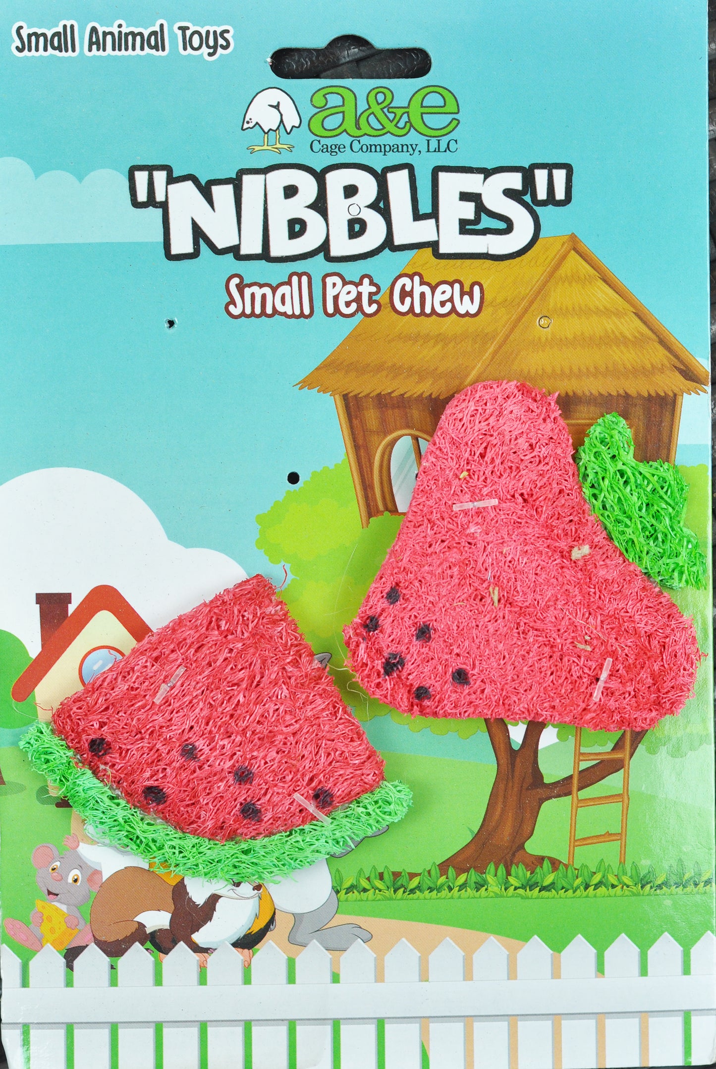 AE Cage Company Nibbles Strawberry and Watermelon Loofah Chew Toys