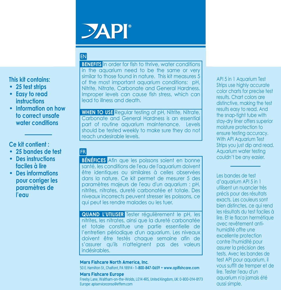 API 5 in 1 Aquarium Test Strips for Freshwater and Saltwater Aquariums