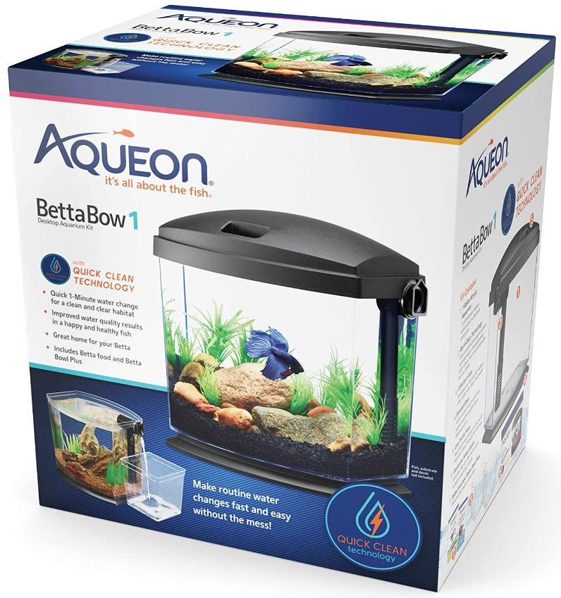 Aqueon BettaBow 1 with Quick Clean Technology Aquarium Kit Black