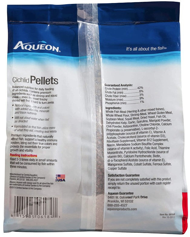 Aqueon Cichlid Food Medium Pellets Slow Sinking Pellets