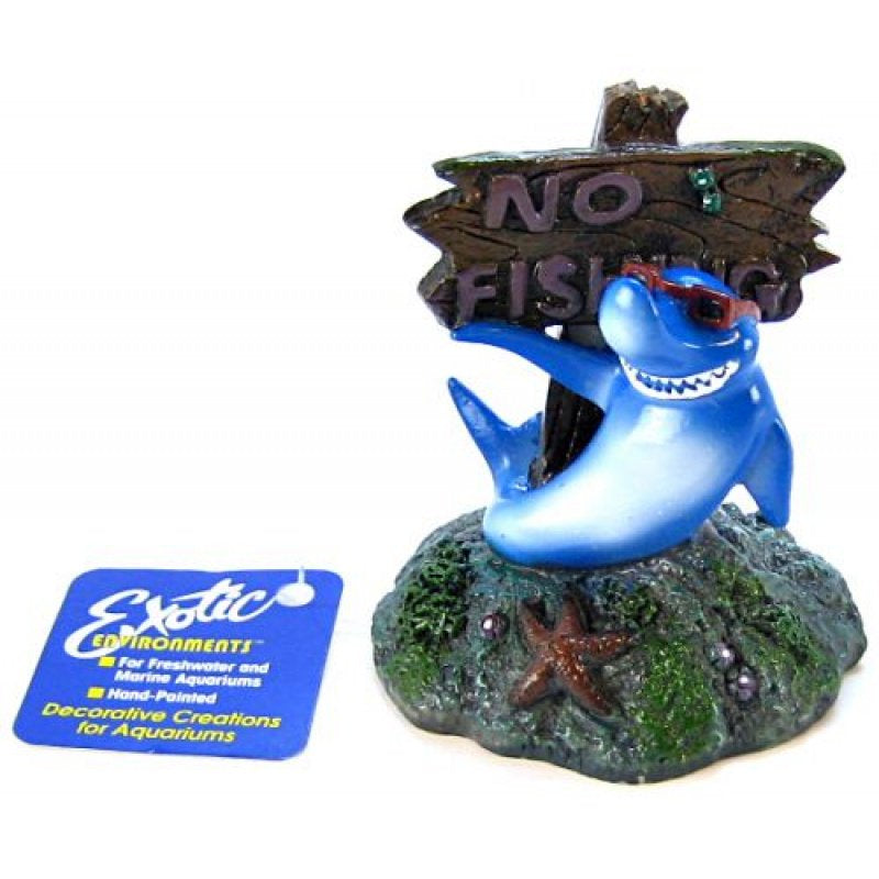 Blue Ribbon Cool Shark No Fishing Sign Aquarium Ornament