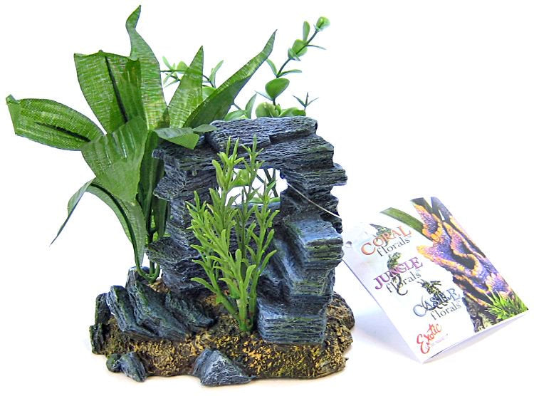 Blue Ribbon Rock Arch with Plants Aquarium Ornament