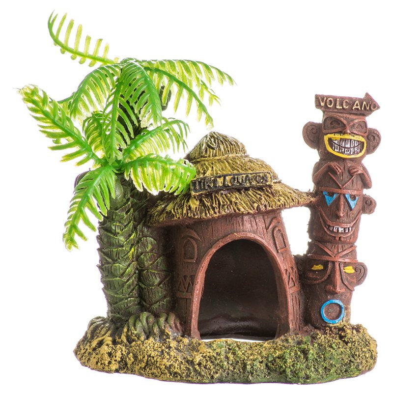 Blue Ribbon Exotic Environments Betta Hut with Palm Tree Aquarium Ornament