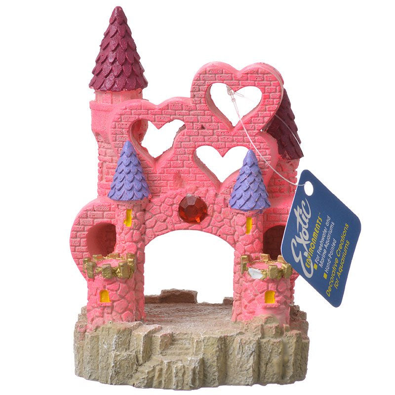 Blue Ribbon Exotic Environments Heart Castle Ornament Pink Aquarium Ornament