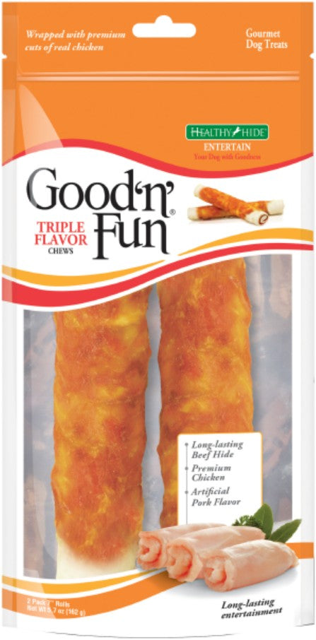 Healthy Hide Good N Fun Triple Flavor Chicken and Beef Hide Rolls