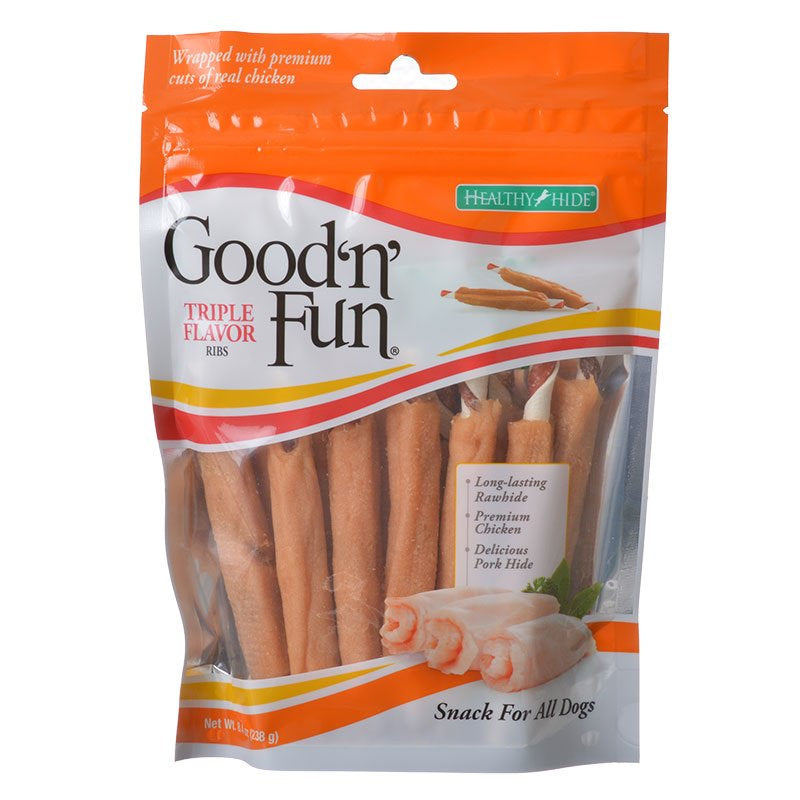 Healthy Hide Good'n' Fun Triple Flavor Ribs Rawhide, Chicken and Pork Hide