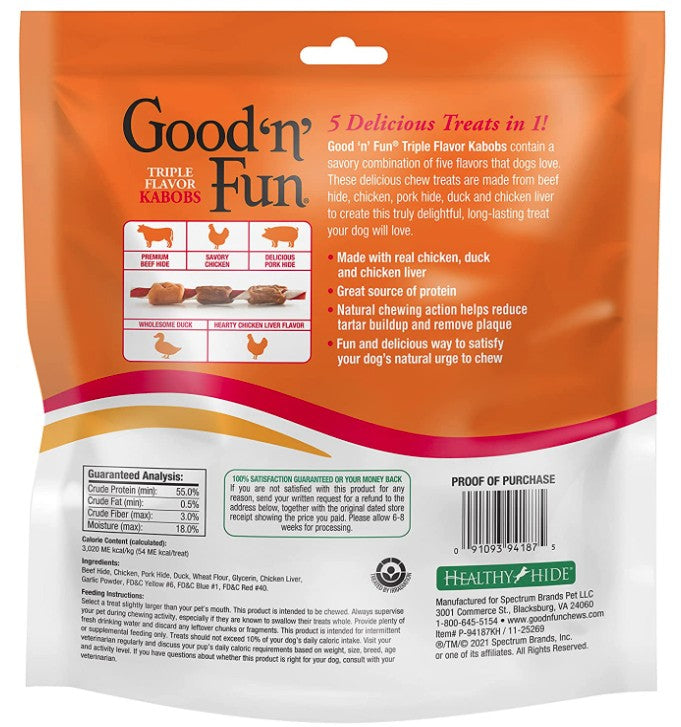 Healthy Hide Good'n' Fun Triple Flavor Kabobs Chicken, Duck and Chicken Liver Dog Treats