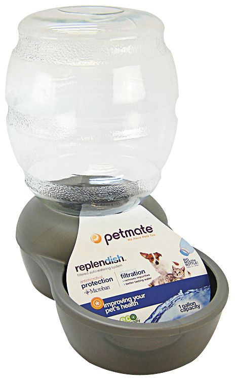 Petmate Replendish Pet Waterer with Microban Pearl Silver Gray