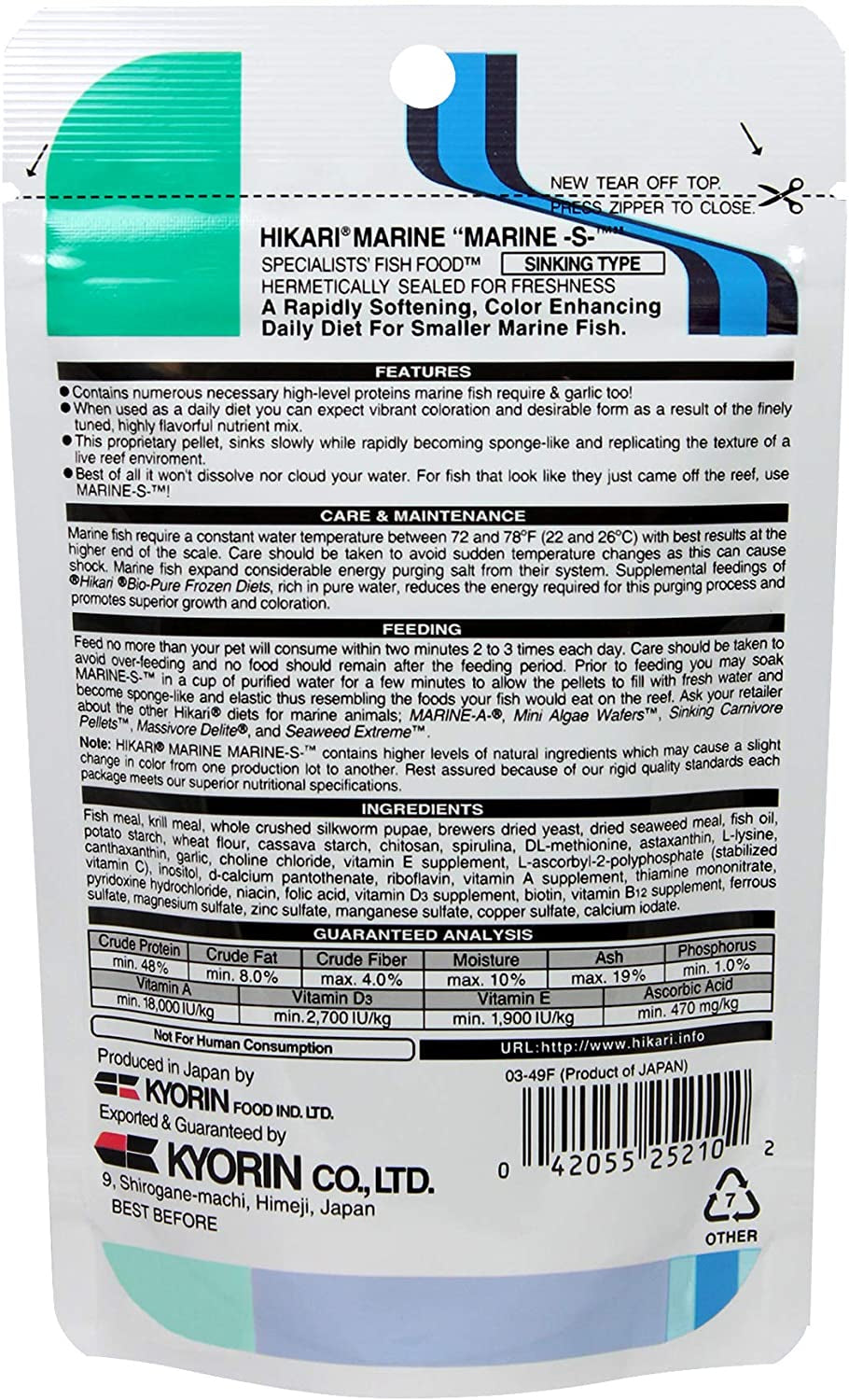 Hikari Marine S Fish Food Improves Groth and Coloration DHA and EPA Rich for Smaller Marine Fish