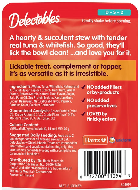 Hartz Delectables Stew Lickable Treat for Cats Tuna and Whitefish