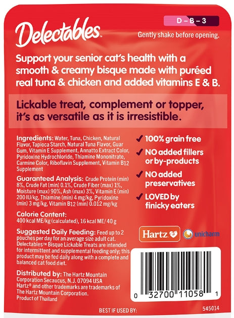 Hartz Delectables Bisque Senior Lickable Treat for Cats Tuna and Chicken