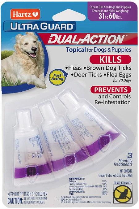 Hartz UltraGuard Dual Action Topical Flea and Tick Prevention for Medium Dogs (31 - 60 lbs)