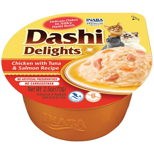 Inaba Dashi Delights Chicken with Tuna & Salmon Flavored Bits in Broth Cat Food Topping