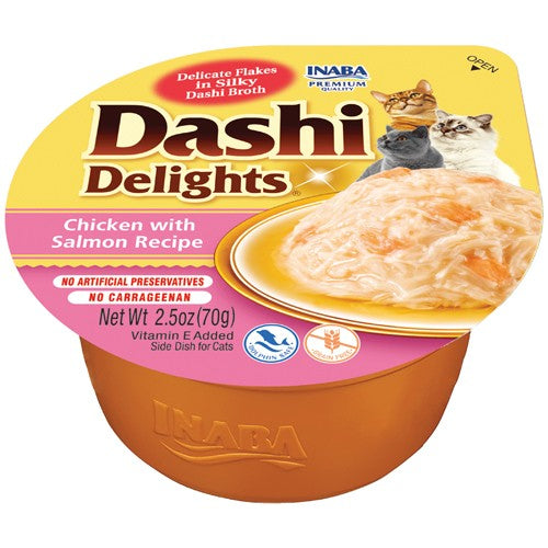 Inaba Dashi Delights Chicken with Salmon Flavored Bits in Broth Cat Food Topping