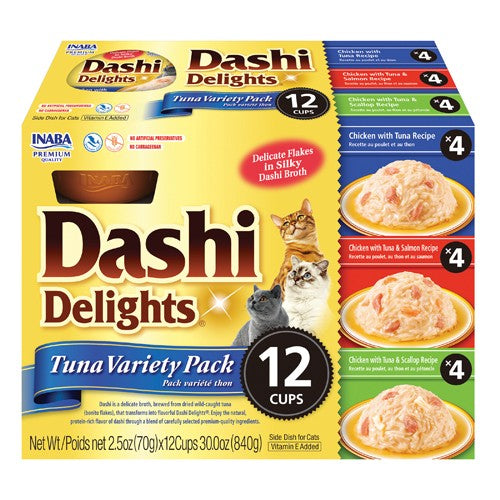 Inaba Dashi Delight Tuna Flavored Variety Pack Bits in Broth Cat Food Topping