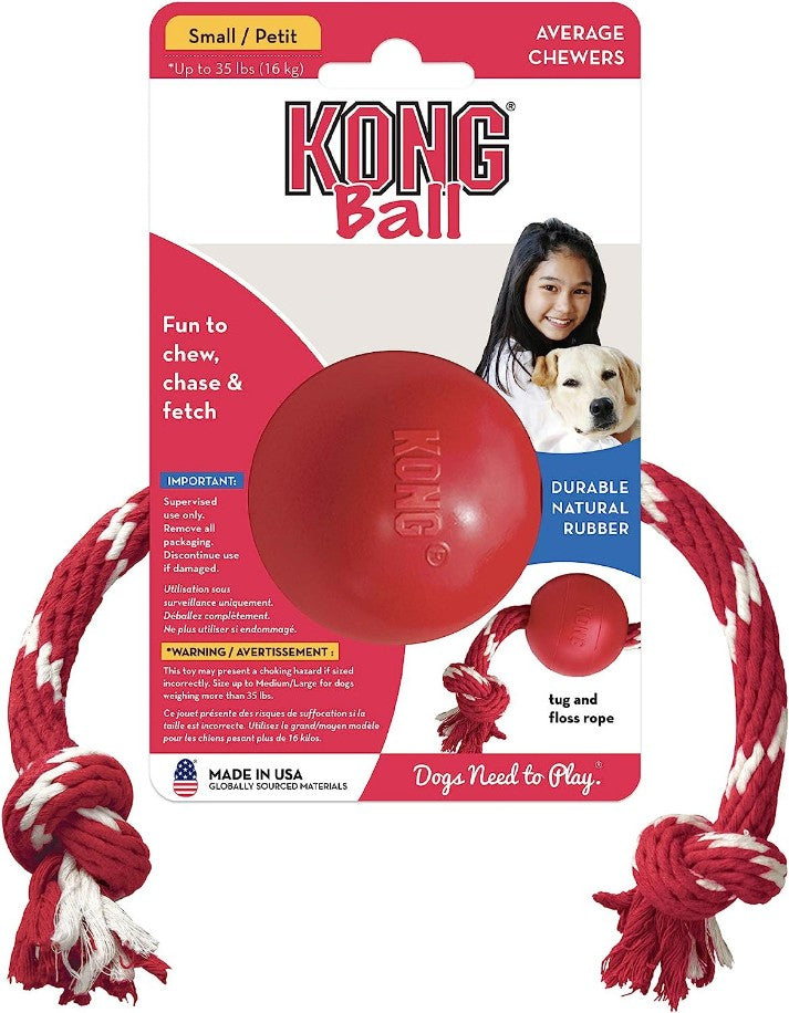 KONG Ball With Rope Dog Toy Small