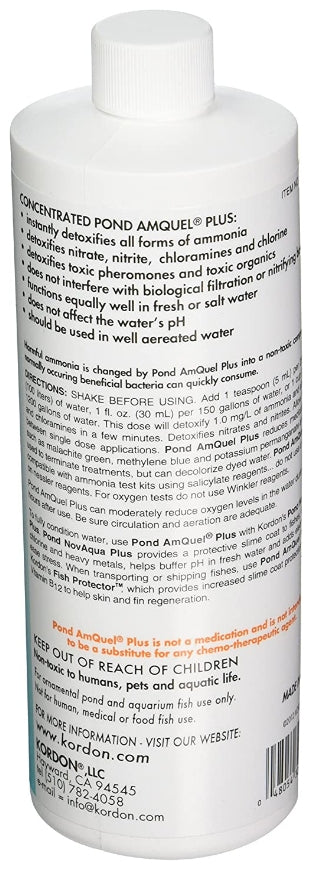 Kordon Pond AmQuel Plus Detoxifies Ammonia Nitrite and Nitrate Concentrated Water Conditioner