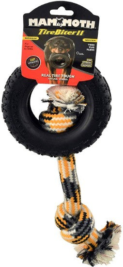 Mammoth Tire Biter II Dog Toy with Rope Medium