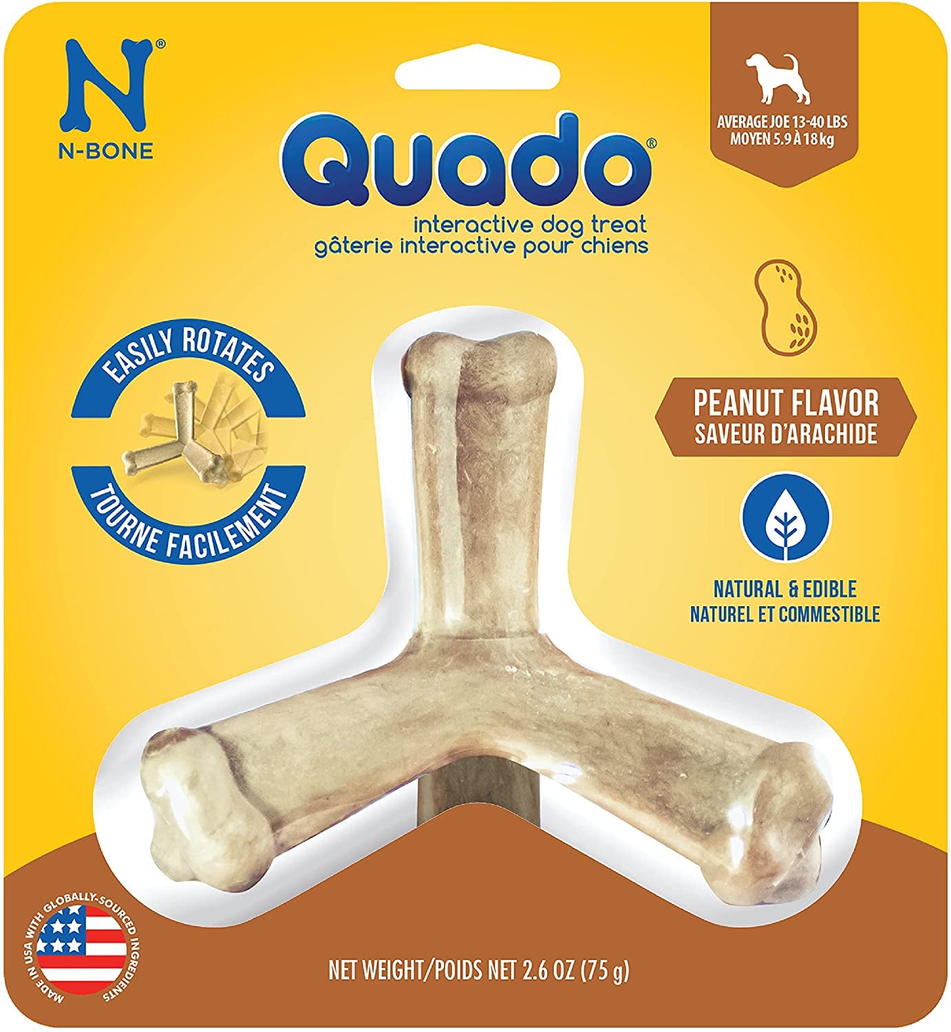 N-Bone Quado Dog Treat Peanut Flavor Average Joe