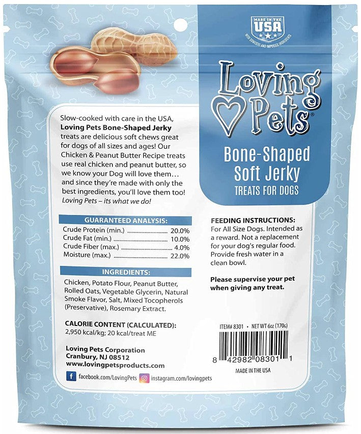 Loving Pets Bone-Shaped Soft Jerky Treats Peanut Butter