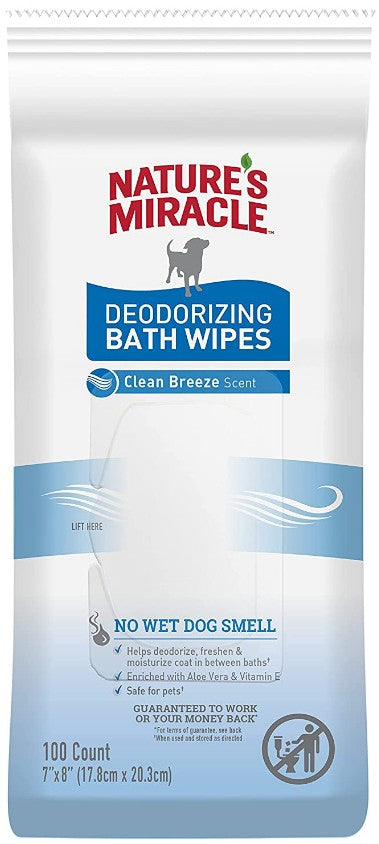 Natures Miracle Deodorizing Bath Wipes for Dogs Clean Breeze Scent