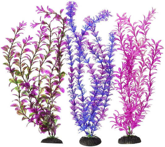 Penn Plax Colorful Plastic Aquarium Plant Pack 16" Assorted Colors